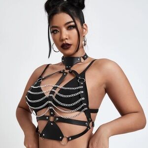 PU Leather Chain Choker Harness Plus Size